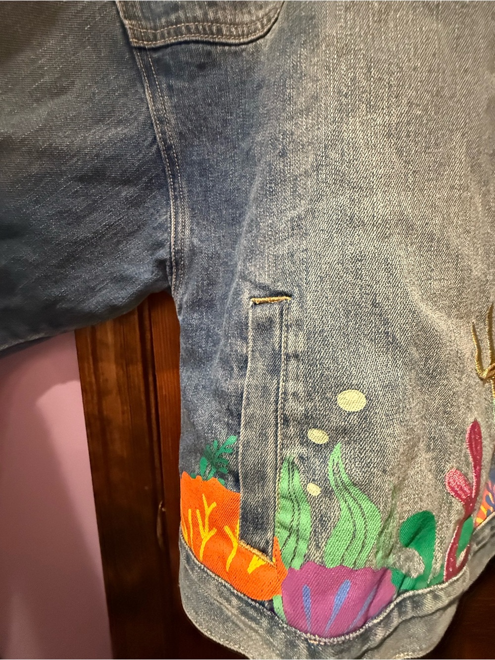 Disney Blue Denim The Little Mermaid Jacket with Bright Underwater Embroidery - Picture 6 of 9